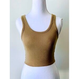 Ribbed Crop Tank Khaki Sz Sm Sun Deh